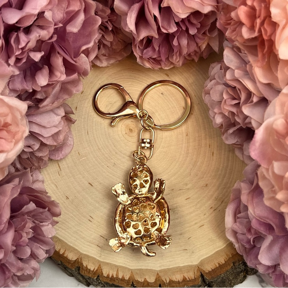 Blue and Silver Crystal Turtle Keychain Charm - Picture 14 of 16
